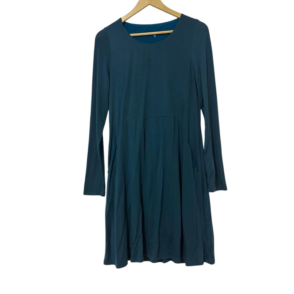 Garnet Hill‎ Teal Jersey Long Sleeve Mini Dress Size Small Neutral Preppy Boho